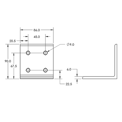 40-530-0 MODULAR SOLUTIONS ANGLE BRACKET 90MM TALL X 90MM WIDE HARDWARE NOT INCLUDED